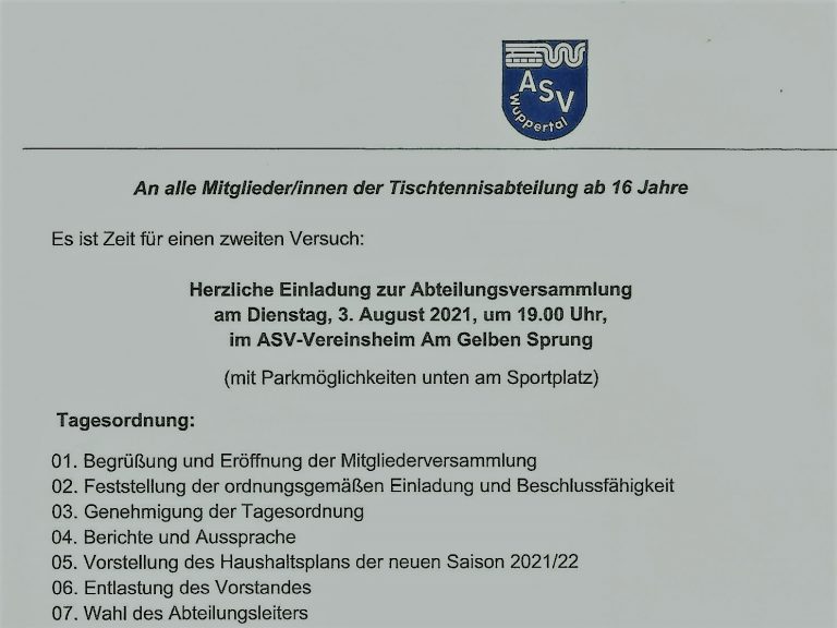 Einladung Abteilungsversammlung 2021